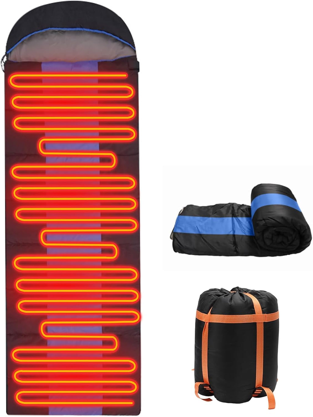Sleeping Bags for Adults, Heated Sleeping Bag with 3 Adjustable Temperature, Waterproof  Rechargeable Heating Pads, 0 Degree Sleeping Bag for Camping Cold Weather