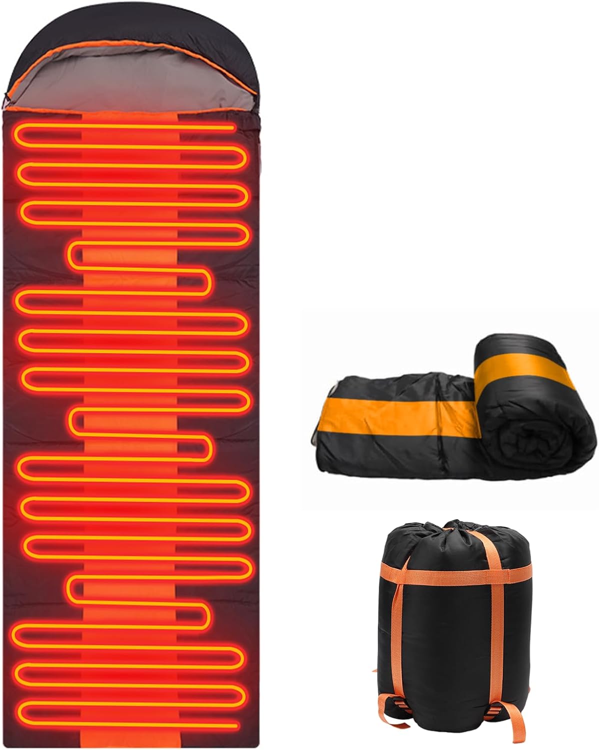 Sleeping Bags for Adults, Heated Sleeping Bag with 3 Adjustable Temperature, Waterproof  Rechargeable Heating Pads, 0 Degree Sleeping Bag for Camping Cold Weather