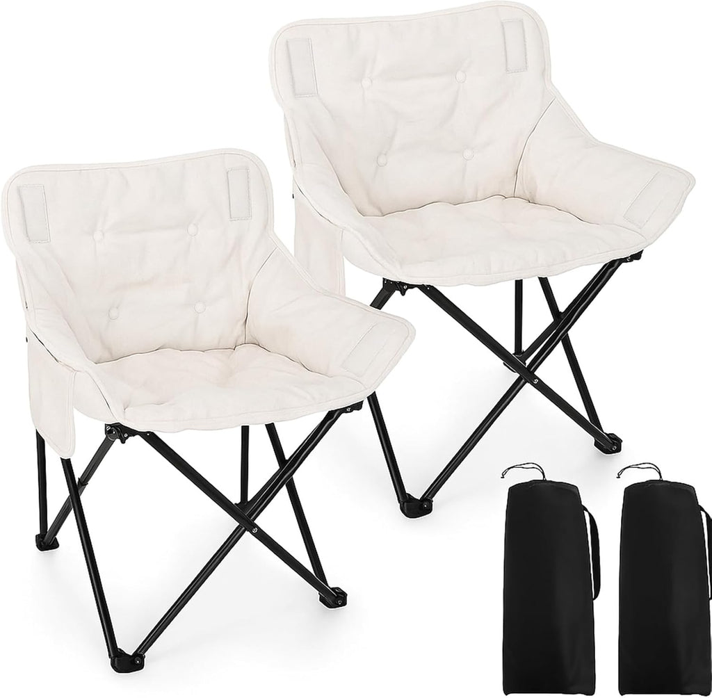 2 Pack Padded Camping Chair Oversized Portable Fishing Lawn Chair Light Weight Camp Outdoor with Padded Seats and Side Pocket for Camping, Fishing, Backyard, Festival