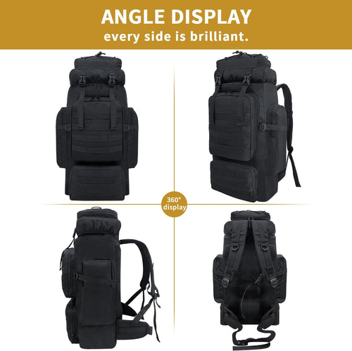 80L Hiking Backpack Men Camping Backpack, Waterproof    Rucksack, Large Capacity Assault Pack for Outdoor Survival, Trekking, Travel (Black)