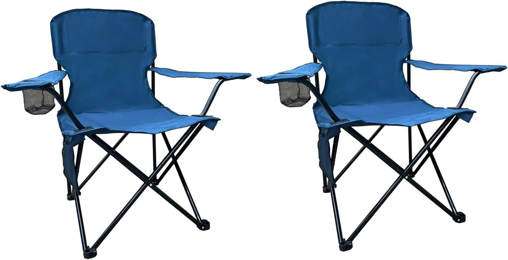 2PCS Folding Camping Collapsible Chairs Heavy Duty Lawn Chair with Cooler Bag, Storage Pocket, Waterproof Bag Outdoor Arm Chair, Supports 225LBS, Cyan