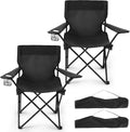 2-Pack Foldable Camping Chairs with Cup Holder, 300LB Lawn Portable Folding Chairs for Adults, Lightweight Outdoor Beach Chairs with Carry Bag for Camp, Fishing, Sports (Black)