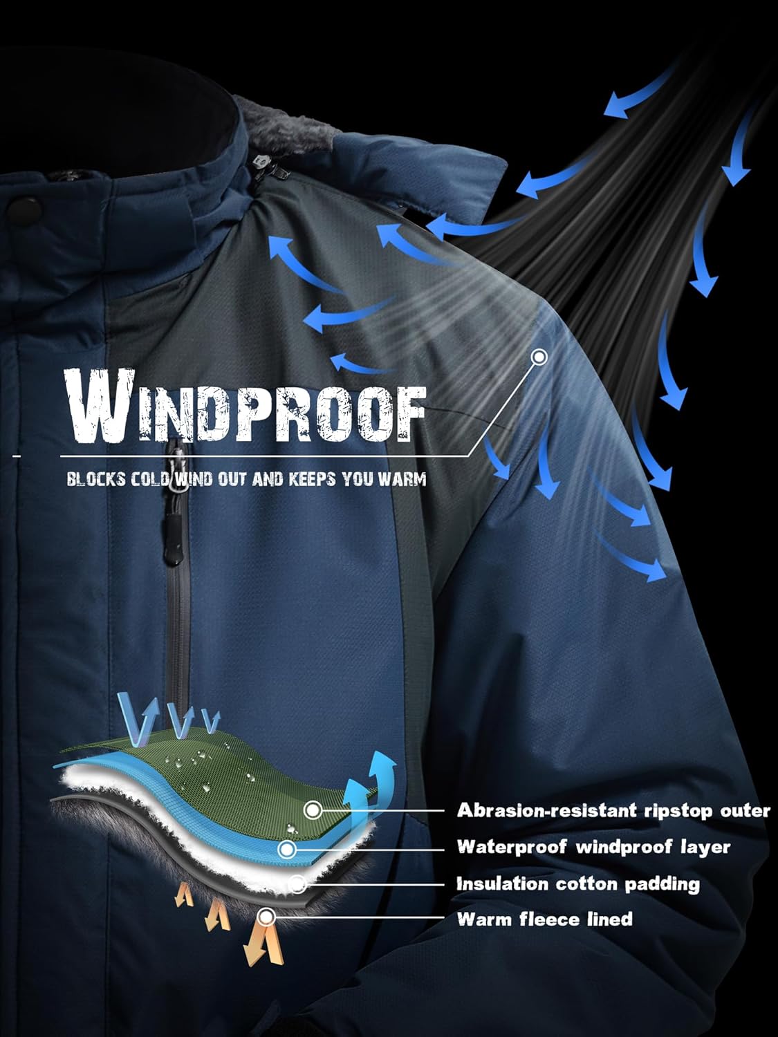 Men’s Skiing Jacket Waterproof windproof Rain Jackets with Hood