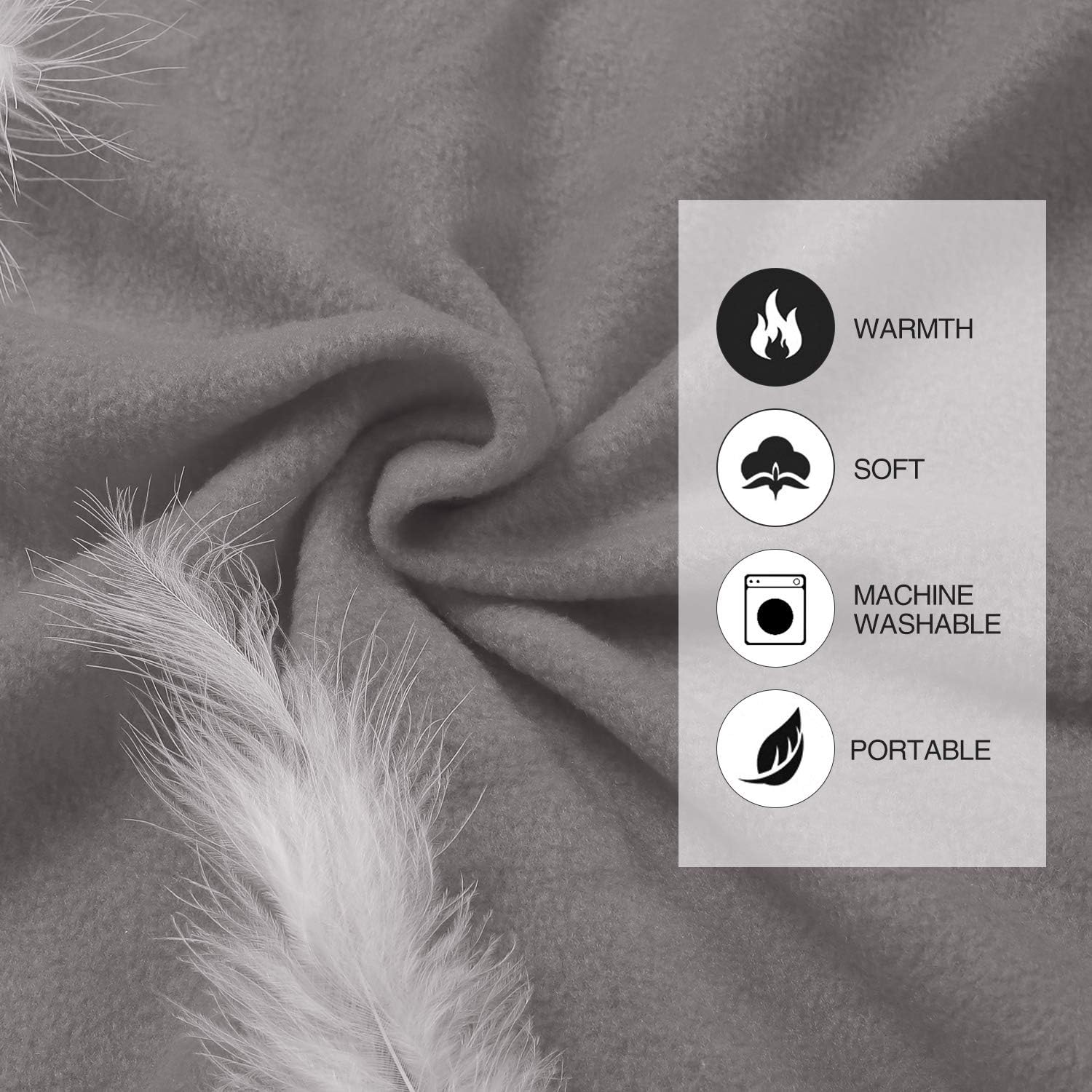 Fleece Sleeping Bag Liner for Adult Warm or Cold Weather, 75" Long Full Sized Zipper Camping Blanket for Outdoor Indoor Used with Sack, Grey