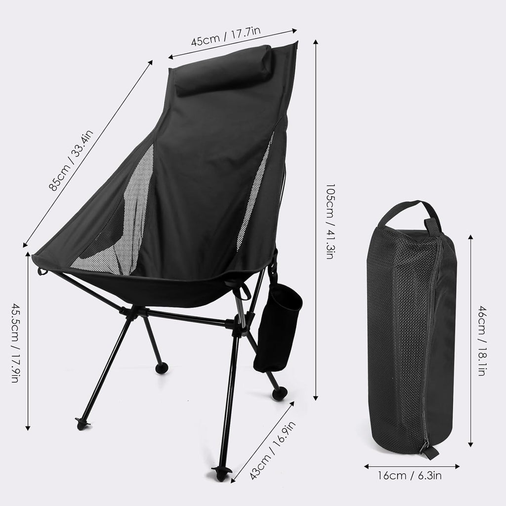 Folding Camping Chair, Portable High Back Space Chair, Breathable Mesh Moon Lightweight Outdoor Fishing Chair for Hiking, Backpacking, Picnics