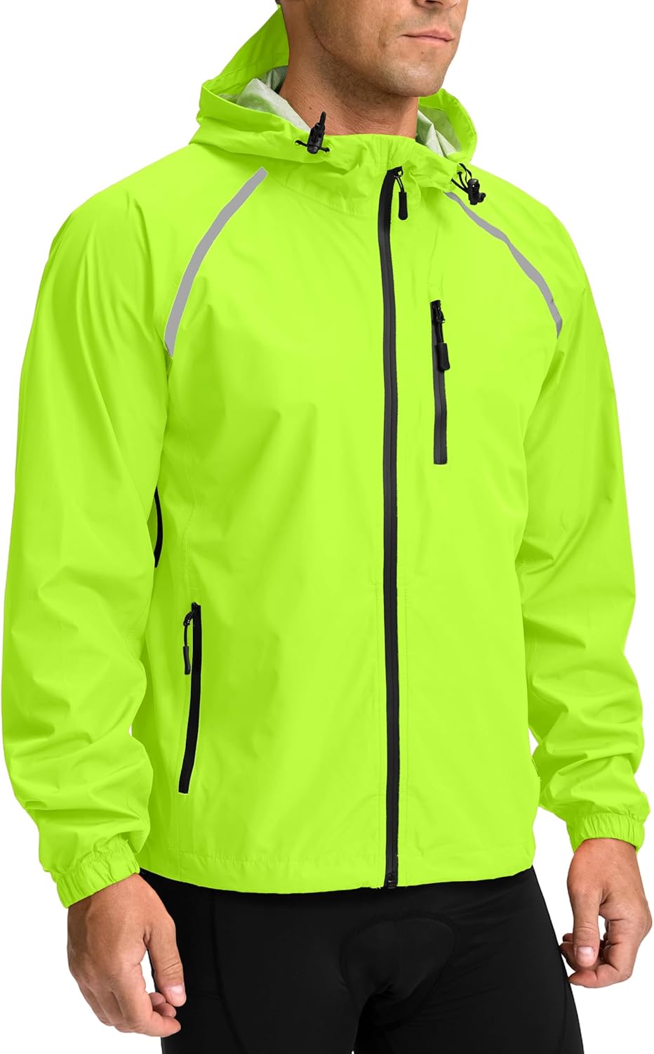 Men's Cycling Rain Jackets Waterproof Running Bike Windbreaker Lightweight Packable Hooded Jacket