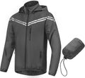 Men's Packable Waterproof Running Rain Coats Reflective Cycling Jacket Windbreaker With Removable Hood