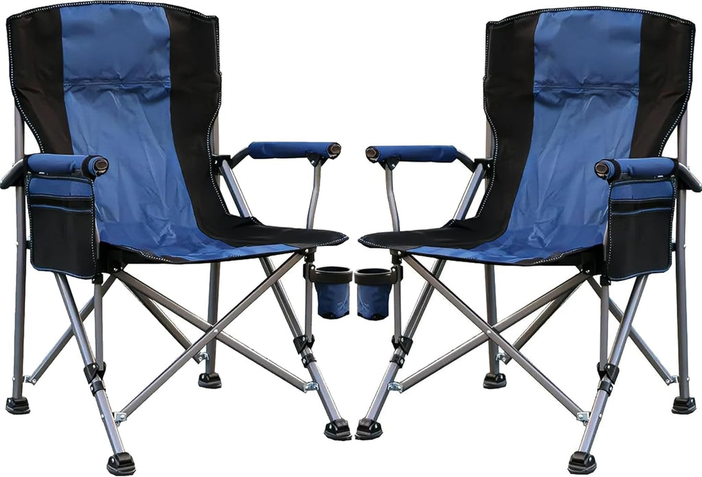 Camping Chair for Adults Heavy Duty Outdoor Patio Lawn Chairs Portable Support 350 LBS High Back Padded Oxford with Armrests, Storage Bag, Cup Holder, for Outside Fishing, Camping, Foldable