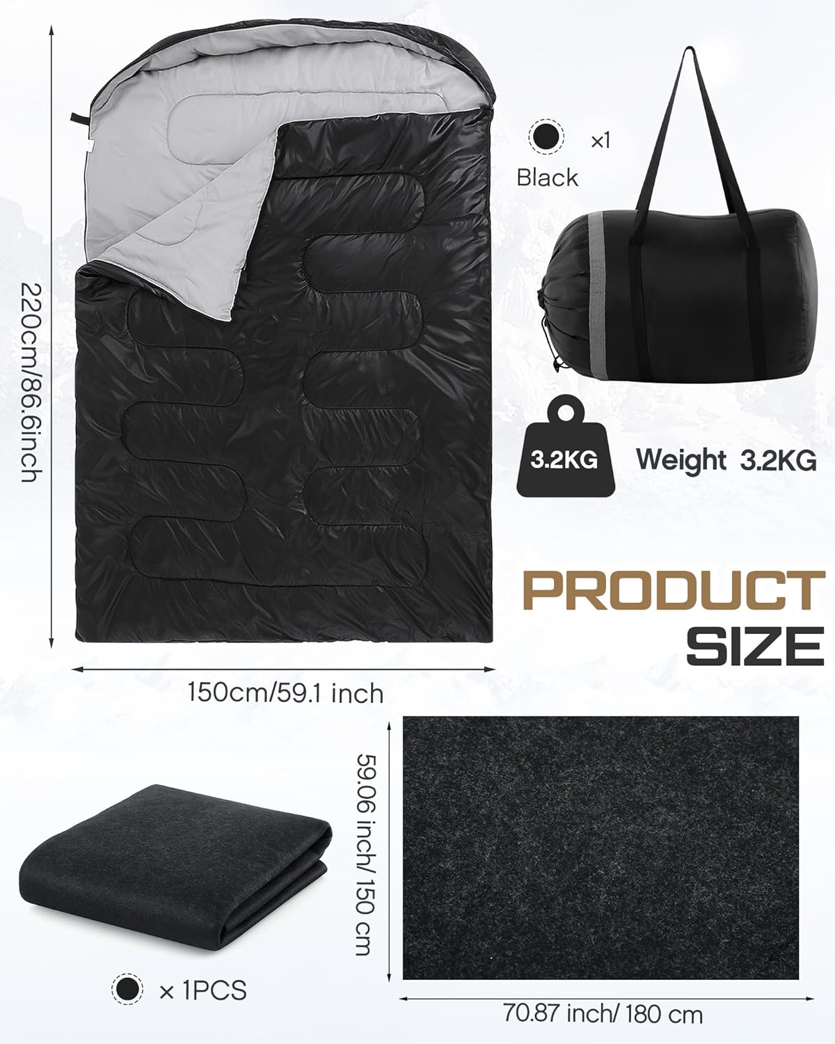 Double Sleeping Bags 2 Person Queen Size Sleeping Bag with Pillows Tent Carpet Waterproof Camping Rug for Adults Couples Family Camping Hiking Outdoor Travel