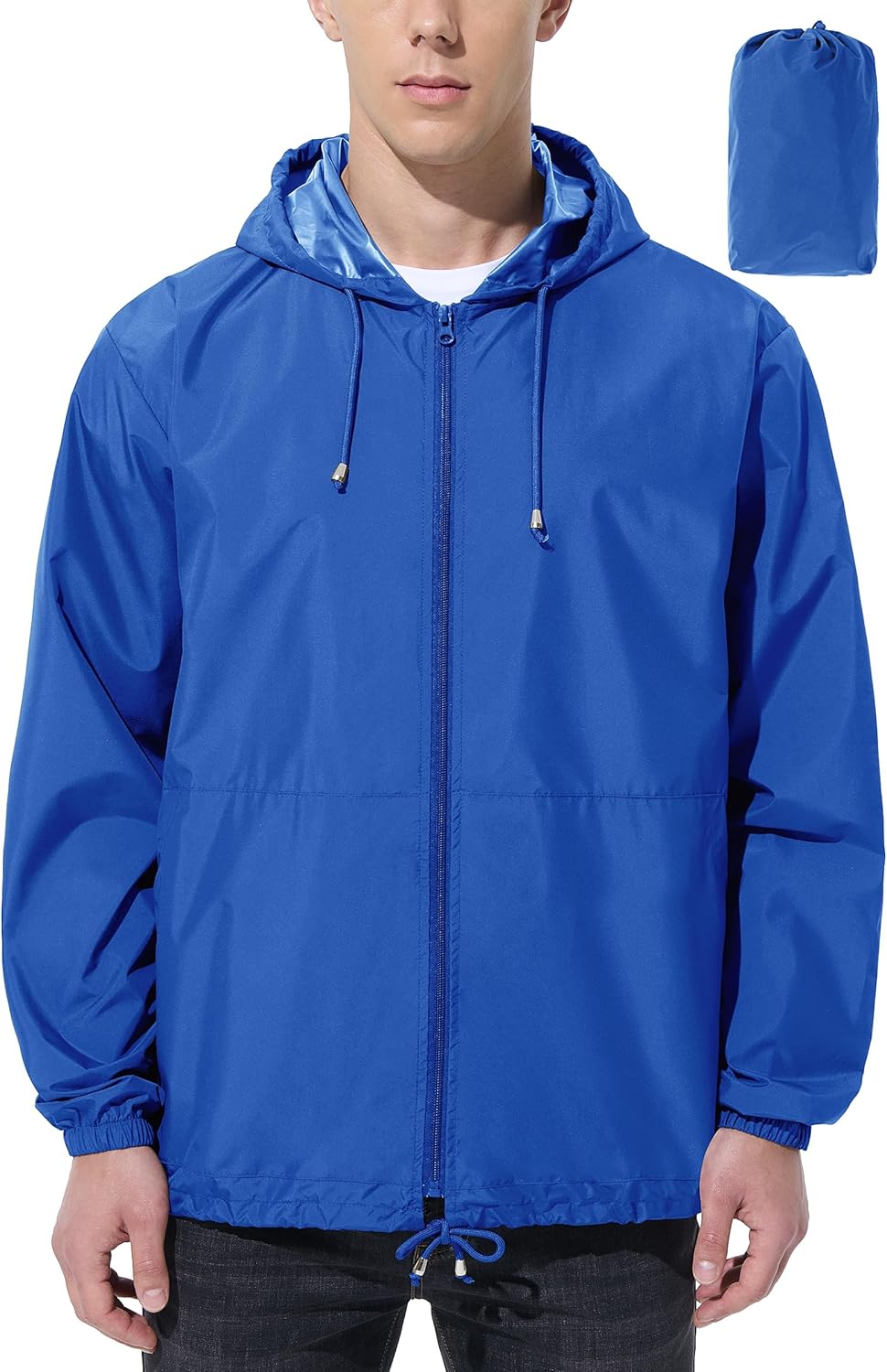 Mens Rain Jacket Raincoat Windbreaker Running Waterproof Lightweight Packable with Hood Travel Hiking Cycling